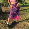 Saias vintage 2000s floral retalhos midi y2k streetwear impressão cintura alta chiffon bonito doce rosa bottoms lápis saia