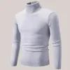 5xl camisola masculina fino ajuste pulôver camisola de malha camisa de fundo outono e inverno gola alta quente cor sólida 240113