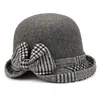 Berets Fashion Comfortable Warm Beret Women's Top Hat Bow Striped Hard Solid Wool Material