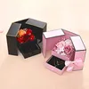 Confezione regalo di fiori di rosa di sapone eterno con design a cassetto Collana di gioielli Confezione di gioielli Scatole a doppia porta Decorazioni di nozze per San Valentino 240113