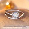 Cluster Rings Rainbow White Fire Opal For Women Silver Color Minimalist Round Birthstone Wedding Bands Zircon Index Finger Jewelry Gift