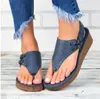 Sandals Herringbone European and Summer American Toe Sandalias Pu Leather Wedges Heel Thick Soled Women's Flip Flop 2024 Plus Size 43 56 Salias 278 Sals