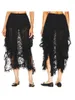 Skirts Women S Chic High-Low Tulle Skirt Stylish Solid Color Ruffled A-Line Tutu With Sheer Asymmetrical Hem