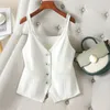 Vest Cropped sweet Vneck Spring Vintage Aesthetic Young Casual Korean Style Allmatch Simple Daily Elegant 240113