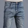 2023 outono inverno calças de brim masculinas vintage azul cor sólida elástico clássico masculino fino moda denim calças masculinas 2738 240113