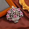 Broscher vintage strass blomma korg brosch för kvinnor kreativa bukett stift mode lapel pin bröllop corsage kläder tillbehör