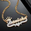 Necklaces Double Layer Two Tone with Crown Heart Personalized Custom Gold Plated Name Necklace Nameplate 3d Pendant for Women Jewelry
