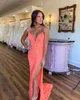 Кораллово-оранжевое платье для выпускного вечера милые блестки вечерние платья элегантные бедра с разрезом на спине и открытой спиной Вечерние платья для особых случаев