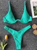 Sexy Neon V-bar Underwired Bikini Female Ribbed Swimsuit Women Thong Swimwear Two-pieces Bikini set Push up Bathing Suit 240113