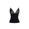 Kvinnors tankar 2024 Fashion Women Crop vadderad Camisole Summer Lace Patchwork Spaghetti Strap Tank Tops för Streetwear Clubwear