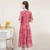 Party Dresses Lace Dress Female Summer 2024 Small Fragmented Flower Long V-Neck Double Layer Mesh Waist Wrapped Tops