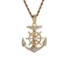 Pendentif Colliers Mode Plein Cristal Marine Pirate Anchor Collier Punk Glacé Cubique Zircon Croix Pour Femmes Hommes Hip Hop Bijoux