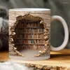 Mugs 3D Bookhelf Mug Gifts för bokälskare 11 oz keramiska kaffekoppar Julfödelsedag