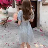 Party Dresses 2024 Summer Sweetheart Neck Lace Up Back Dress Women Flowers Romantic Trim Puff Sleeve Straight Loose Knee-length