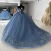 Sky Blue Quinceanera Dresses 2024 구슬로 된 크리스탈 스팽글 아플리케 레이스 텔룰트 달콤한 16 드레스 볼 가운 레이스 업 vestidos de 15 anos