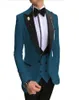 Novo azul noivo smoking preto pico lapela padrinhos vestido de casamento dos homens estilo homem jaqueta blazer 3 peça terno jaqueta calças colete 7562889