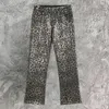 Jeans masculinos 2024 primavera leopardo padrão laser brilhando ouro lazer elástico para homens e mulheres retro perna larga calças jeans