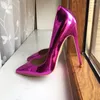 Dress Shoes Glossy Purple Women Patent Pointy Toe High Heel Wedding Party 8cm 10cm 12cm Ladies Shiny Stiletto Pumps