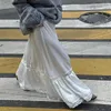 Skirts Puloru Fairycore White Lace Patchwork Flowy Long Skirt For Women Elegant High Elastic Waisted Flared A-Line