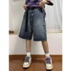 Y2K Summer Women Vintage Streetwear Korean Denim Shorts High Waist Knee Length Wide Leg Baggy Cargo Short Pants Harajuku Clothes 240113