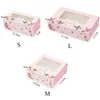 10PCS Paper Gift Box With Window Pink Flower Cupcake Packaging Boxs For Cake Candy Cookies Christmas Party Favors 240113