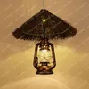 Lampes suspendues lustre tissé à la main en rotin magasin de style industriel et restaurant ferme LED