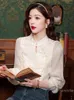 Women's Blouses Chinese Style Knot Button Shirt Long-Sleeved Embroidery Chiffon Blouse Spring 2024 Chic Beautiful Cheongsam Top