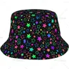 Berets Neon Stars Black Bucket Hat For Women Men Teens Beach Outdoor Fashion Packable Sun Cap Fishing Caps Fisherman