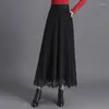Юбки Трикотажное платье Женская универсальная плиссированная юбка средней длины с высокой талией больших размеров, удлиненная, с широким подолом, кружевная юбка-зонтик