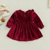 Girl Dresses Christmas Baby Pleated Dress Clothes Born Infant Party Ruffle Lace Trim Xmas Costumes