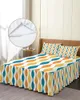 Saia de cama geométrica amarela turquesa estampa medieval colcha equipada com fronhas capa de colchão conjunto de cama lençol