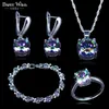 Cases Mystic Rainbow Cubic Zirconia Sier Color Bridal Jewelry Sets for Women Wedding Necklace/earrings/pendant/ring/