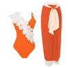 2023 Retro Swimsuit Skirt Shoulder Strappy Print Floral Swimwear Women Slimming Bathing Suit Beach Wear 240113