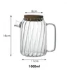 Water Bottles Glass Pitcher With Wood Lid And Handle Heat Resistant Kettle For Cold Beverage Iced Tea Drinks Nordic Home Drinkware