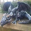 Utsökta handgjorda harts Dragon Sculpture Livsliknande realistisk stor squatting Dragon -staty för trädgårdsplatsens bakgårdsdekoration 240113