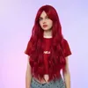 OneNonly Uzun Kırmızı Bangs Wave Sentetik S Kadınlar için Cadılar Bayramı Partisi Cosplay Doğal Isıya Dayanıklı Saç 240113