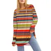 Women's T Shirts Round Neck Loose T-Shirt Fashion Strip Printed Raglan Long Sleeve Tee Tops Irregular Hem Medium Length Pullovers