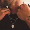 Colliers superposés pour hommes, pendentif boussole de voyage en voile, en acier inoxydable, chaîne de blé Figaro cubain, collier rétro décontracté Mxiw