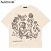 ハラジュク漫画ガール猫猫漢字グラフィックTシャツストリートウェアの男性Tシャツ夏半袖Tシャツトップスティーユニセックス240113