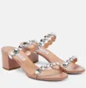 Summer Luxury Aquazzura Maxi-Tequila Sandals Shoes Women Crystals Adorning Ankle Strap Stiletto Heel Party Wedding Lady Walking EU35-43 With Box