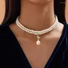 Hänghalsband lyxiga tvåskikts pärla vintage halsband damer elegant charm fransk romantisk stil kedjekedjeminnesgåva