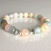 MG0817 8 mm véritable Morganite Bracelet coeur Chakra Bracelet chanceux pour les femmes guérison Gemstome délicat Yoga Mala Bracelet311k