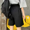 Kort sommarknapp Kneelength Black Wideleg Loose Drape KoreanStyle Casual Womens Office BF Streetwear Fashion Simple 240113