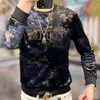 Men's Hoodies 2024 Fall Tops Velvet Jacquard O-neck Long Sleeve Harajuku Camiseta Masculina Social Club Fashion Mens T-shirt Tee Shirt Homme