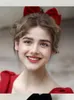 Saç klipsleri prenses süslemesi kırmızı üç boyutlu kadife yay saç tokası dişi kızartma elbisesi başın üst üstü bahar