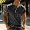 Men's T Shirts Vintage T-Shirt Henley Cotton Tee Waffle Graphic Printed Short Sleeve Tees Oversized Men Clothing Tops