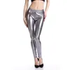 Women's Pants Women Shiny Metallic Leggings Reflective PU Leather Pencil High Waist Trousers Slim Sexy Skinny Fashion Tight Black