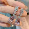 2023 Korea biżuteria różowa Morganite Diamentowa woda Kolczyki Kobieta Elegancka długa wisiorek kolczyka Trendy Dangler Fine Gift 240113