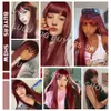 Long Straight Wine Red With Bang Synthetic s for Women Heat Resistant Natural Hair Daily Halloween Cosplay Party 240113