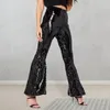 Pantalon Femme Femmes Brillant Paillettes Transparent Élastique Taille Haute Mince Lâche Ourlet Évasé Couleur Unie Pleine Longueur Doux Respirant Discothèque